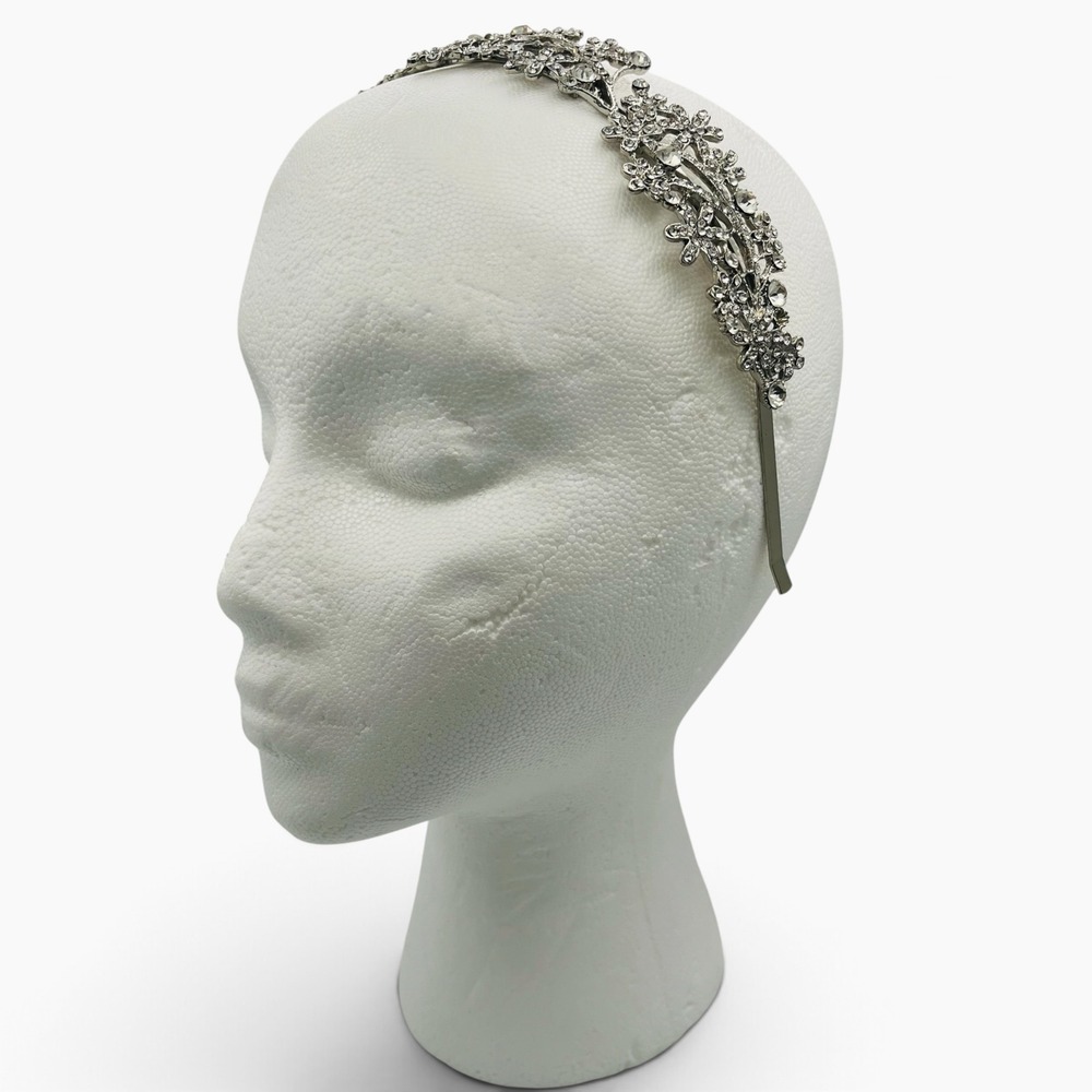 Silver Rhinestone Floral Headband Bridal Wedding Crystal Flower Hair Tiara